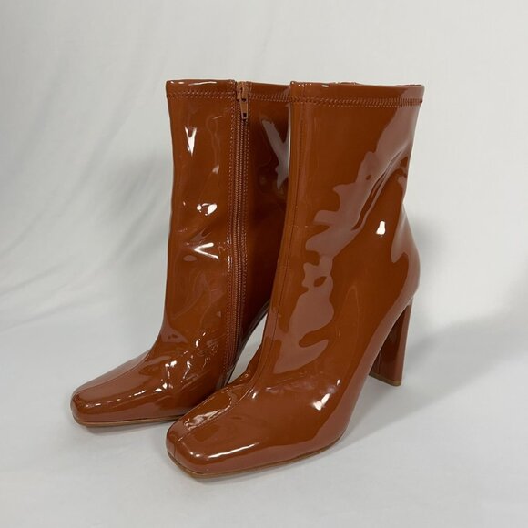 Steve Madden Women's Leana Patent Ankle Boots Shoes Toffee‎ Brown Sz 7M LEAN07S1 - Picture 1 of 12